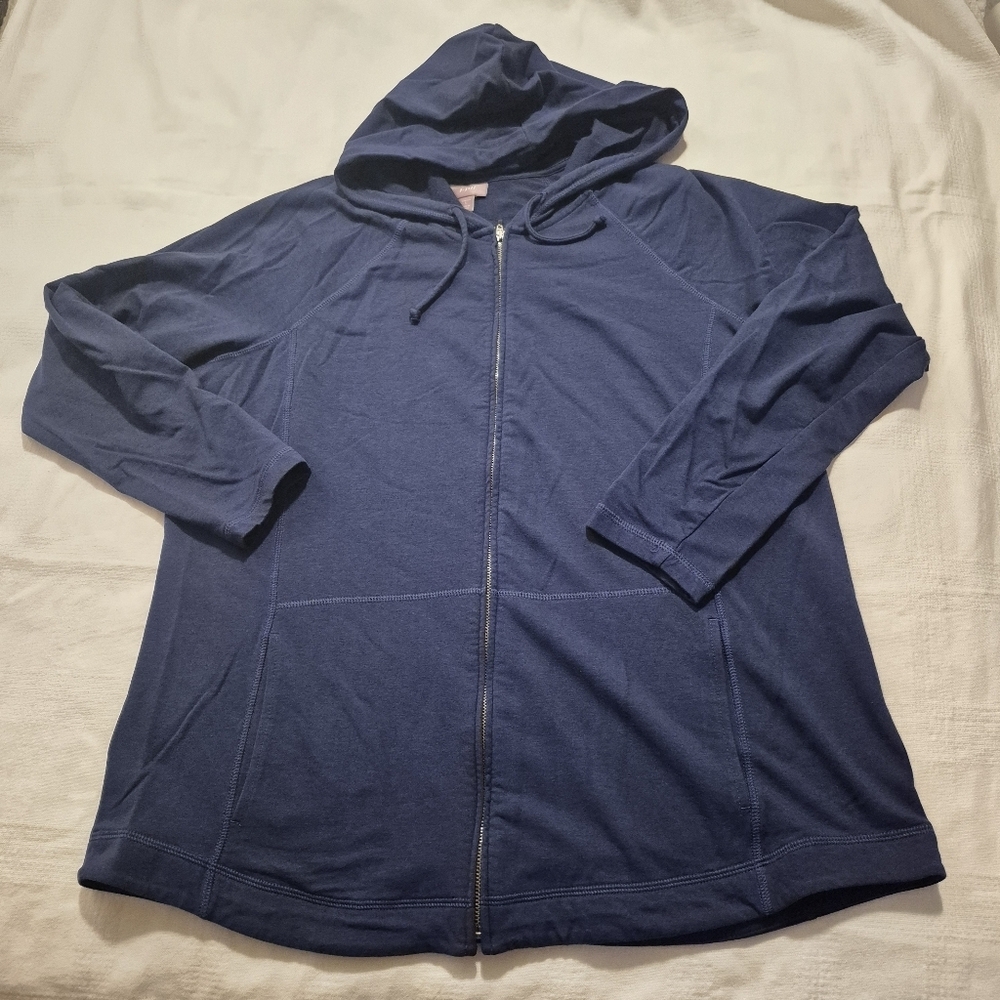 J. Jill women's Large blue zip up hoodie light weight EUC no fade